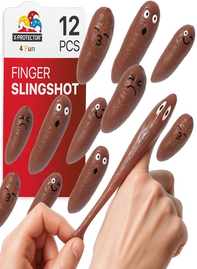 X-Protector Rubber Poop Slingshot - 12 PCS Pack Flying Fake Shot Finger Slingshot Toy - Squishy Poo Sling Shot Toys for Kids - Funny Poop Emoji Squishy Game! - Image 1